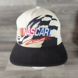 Vtg NASCAR Racing All Over Splash Checkered Flag Snapback Trucker Hat Cap USA